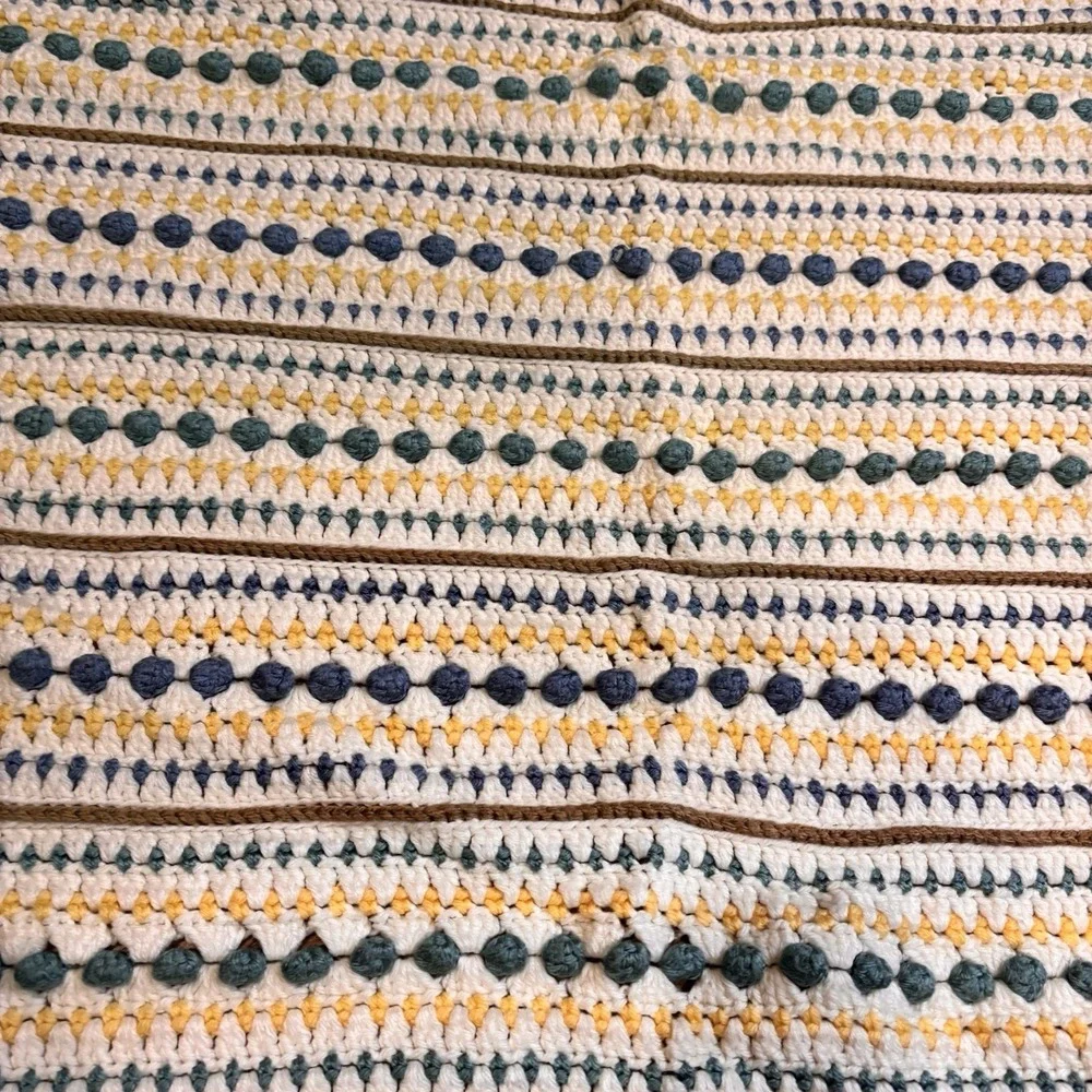 Vintage Handmade Crochet‎ Afghan Throw Blanket 41x36 Popcorn Stitch Boho
